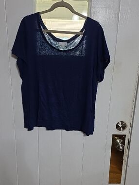 J. Jill Love Linen Women's Blouse 100% Linen Navy Cool Comfort Sz XL Petite EUC